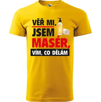 Pánské tričko Sablio Tričko s potiskem Věř mi, jsem masér - žluté S