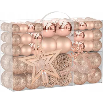 Vánoční dekorace VÁNOČNÍ BAŇKY NEROZBITNÉ velký set 102ks OZDOBY VÁNOCE Růžové zlato