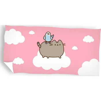 VELKÝ RUČNÍK KOČKA PUSHEEN 70x140 OSUŠKA PLÁŽOVÁ BAVLNĚNÁ RŮŽOVÁ