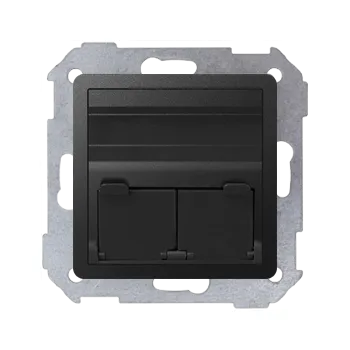 vypínač Kryt komunikační a datové zásuvky 2 násobný, pro 2 konektory RJ45/RJ12/RJ11, zkosený, Simon 82 82579-38, grafitová