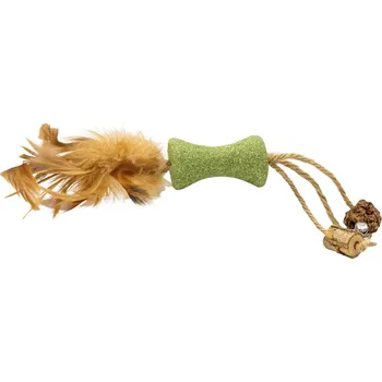 Hračka pro kočku Hračka pro kočky HIPHOP catnip - Catnipová špulka s peřím a provázky 25cm