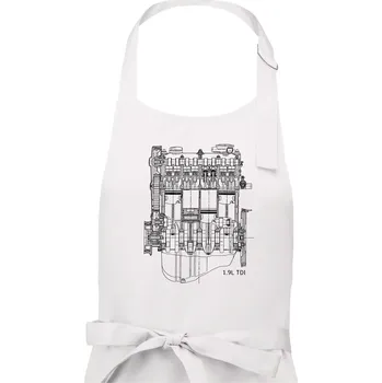 Kuchyňská zástěra Motor Škoda/ VW 1.9L TDI ze předu - Dámská zástěra na vaření - Univerzální velikost ( Bílá )