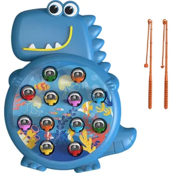 Dětská magnetická rybářská hra 16,5 x 22 cm S motivem dinosaurů 2 pruty 12 rybiček Rybolov v rybníku Hračka na lovení ryb s magnetem modrá