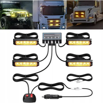 Maják VÝSTRAŽNÉ STROBOSKOPICKÉ LED SVĚTLO ORANŽOVÉ VÝSTRAHA 4X