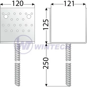 Tesařské kování Patka sloupku 120, PSS 120,121x125x120x4, 1 ks TKRAA12120Z