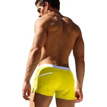 Pánské plavky PÁNSKÉ PLAVKY ŠORTKY BOXERKY POHODLNÉ MODERNÍ SE SÍŤKOU ŽLUTÉ - 4XL