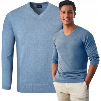Pánský svetr Pako Jeans elegantní svetr s výstřihem do V, bavlněný, modrý, výstřih do V, velikost L