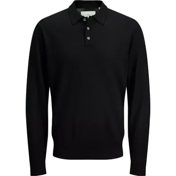 Pánské tričko Velká pánská polokošile s dlouhým rukávem z MERINO vlny od Jack & Jones 12288201 černá (5XL)