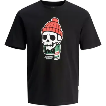 Oblečení a móda Velké pánské vánoční tričko s potiskem Jack & Jones 12292192 černé (6XL)