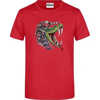 Pánské tričko panske-levne-bavlnene-tricko-digi-potisk-tatoo-kobra Barva: Red - červená, velikost: M