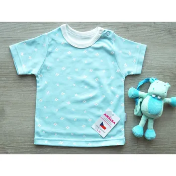 Kojenecké oblečení AMÁLKA Tričko krátký rukáv, tyrkysové, malé květinky Velikost: 110