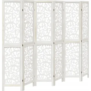 Paraván Dekorační paraván bílý, 6dílný, 210x200 cm, masivní dřevo
