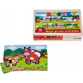 Dřevěná hračka TEDDIES Kostky Moje první zvířátka dřevěné 15 dílů. 512001