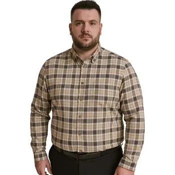 Pánská košile Velká pánská košile károvaná dlouhý rukáv Kam 6355 LS béžovo-bílo-šedá (2XL)