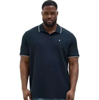 Pánská košile Velká pánská polo košile s límcem Jack & Jones 12274980 tmavě modrá s bílými vsadkami na límci (7XL)