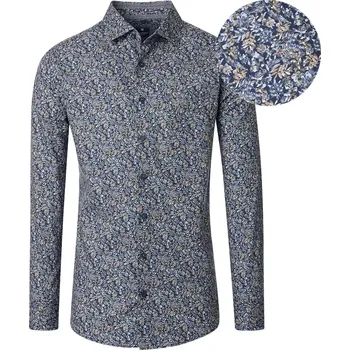 Pánská košile Velká pánská vzorovaná košile s dlouhým rukávem Redmond 252120111-600 tmavě modrá (4XL)