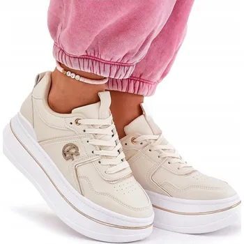 Dámská obuv DÁMSKÉ SPORTOVNÍ BOTY Z EKOKŮŽE, MASIVNÍ PLATFORMA, OZDOBNÝ DETAIL, BÉŽOVÉ, VELIKOST 40