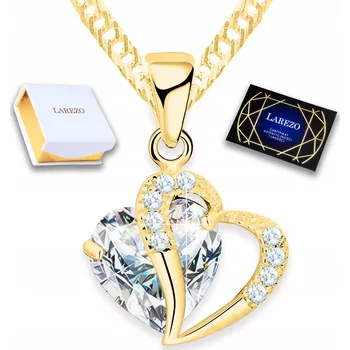 Náhrdelník Zlatý Náhrdelník Bílé Křišťálové Dvojité Srdce Zirkony Láska STŘÍBRO 925