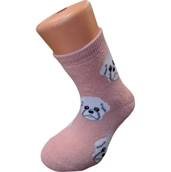 Dětské termoprádlo Aura Via Dětské teplé ponožky pejsek-růžové 24-27