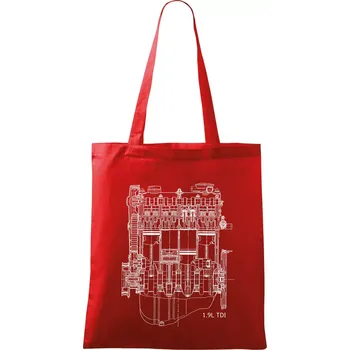 Nákupní taška Motor Škoda/ VW 1.9L TDI ze předu - Taška bavlněná - 42 x 38 cm ( Červená )