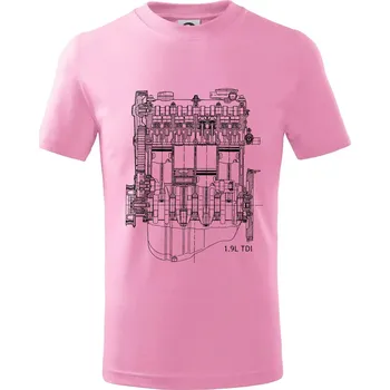 Motor Škoda/ VW 1.9L TDI ze předu - Tričko dětské bavlněné - 98 cm / 2 roky ( Růžová )