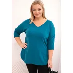 Dámská bavlněná blůza Plussize s výstřihem do V a ohrnovacími rukávy/BARVY Barva: Námořní, Velikost: universal