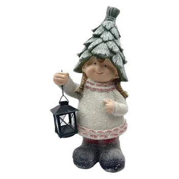 Zahradní dekorace Prodex import s.r.o. Holčička s lucernou lístková čepice 46 x 20 cm Prodex MN2105011A18