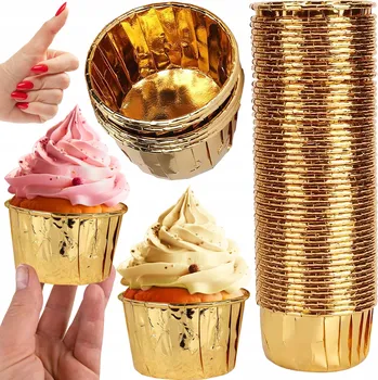 Jednorázové nádobí Papírové košíčky na muffiny zlaté 50x40 mm 50 ks