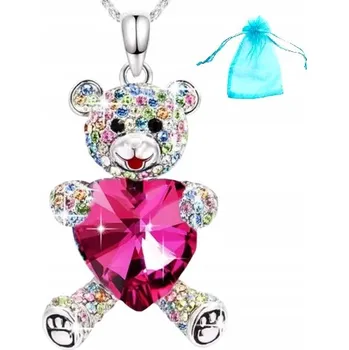 Náhrdelník Dětský Náhrdelník Medvídek Stříbrný Srdce s Růžovou Zirkonií