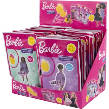 Bonbon Barbie popping candy – lízátko s&nbsp;práskacím práškem a samolepkou 15g