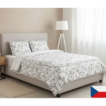 Povlečení Medvídci bílé 140 x 200, 70 x 90 cm knoflík