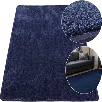 Koberec KOBEREC TMAVĚ MODRÝ HUSTÝ A NADÝCHANÝ VYSOKÝ VLAS OBÝVACÍ POKOJ/LOŽNICE 80X250