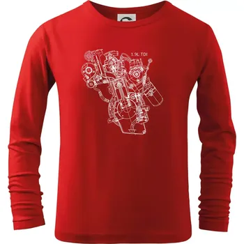 Chlapecké oblečení Motor Škoda/ VW 1.9L TDI z boku - Triko dětské Long Sleeve - 158 cm/12 let ( Červená )