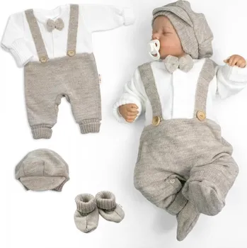 Kojenecké oblečení Baby Nellys | Rostoucí pletený overálek 3D Hand Made malý Elegán - béžový, bílá - 68, 74 (6-9m)