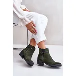 Zateplené semišové botky na podpatku se zipem Zazoo 60478 Barva: Zelená, Velikost: 36