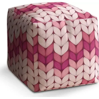 Taburet Sablio Taburet Cube Tříbarevné růžové pletení: 40x40x40 cm