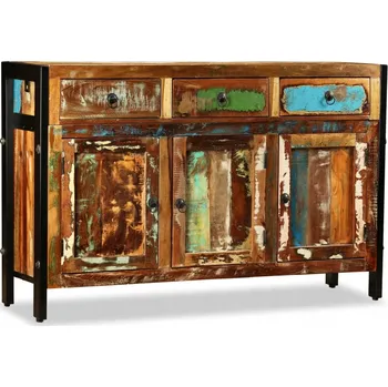 Komoda Retro komoda z masivního recyklovaného dřeva se 3 zásuvkami a 3 policemi 120x35x76 cm