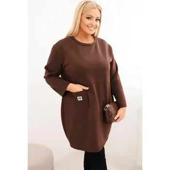 Dámské šaty Dámské šaty Plussize máslo s kapsou a 3/4 rukávem hnědá Barva: Hnědá, Velikost: universal