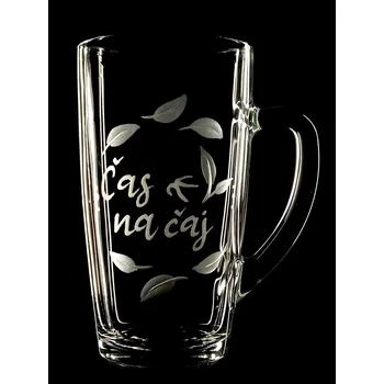 Hrnek skleněný na čaj 350ml -Čas na čaj - ručně ryté (broušené), dárková krabička