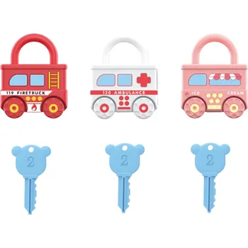 3 ks Dětská motorická hračka Auta se zámkem a klíčem Rané učení Hasiči Ambulance Zmrzlina Odemykání Trénink jemné motoriky