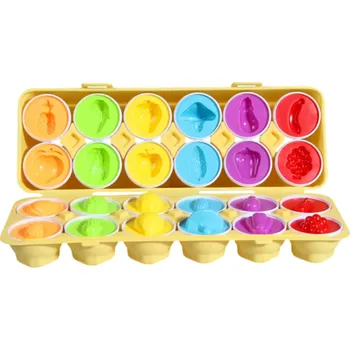 Hračka pro nejmenší 12 ks senzorická třídicí vajíčka 4,5 x 5 cm Ovoce a zelenina v boxu Vzdělávací hračka pro děti Rozpoznávání tvarů Motorika a koordinace 3+