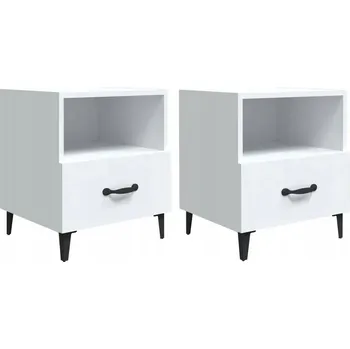 Noční stolek Bílé noční stolky 40 x 35 x 47,5 cm, dřevotříska a kov
