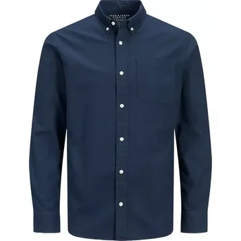 Oblečení a móda Velká pánská košile s dlouhým rukávem hladká Jack & Jones 12267979 tmavě modrá (6XL)
