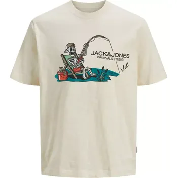 Pánská móda Velké pánské tričko s potiskem a krátkým rukávem Jack & Jones 12288199 krémové (5XL)