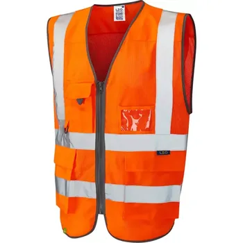 Pánská vesta Velká pánská reflexní vesta na zip s kapsami Leo Cobbaton oranžová (4XL)