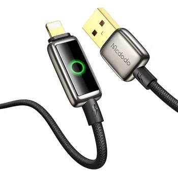 Náhradní díl pro mobilní telefon Mcdodo – datový kabel (CA-6590) – s LED displejem s dýchacím světlem, USB-A na Lightning, automatické vypnutí, 3A, 1,2m – černý