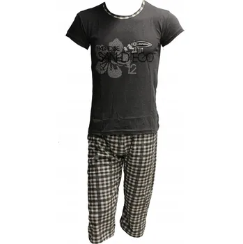 Pánské pyžamo grafitové barvy na léto, krátké kalhoty, nápisy, velikost S