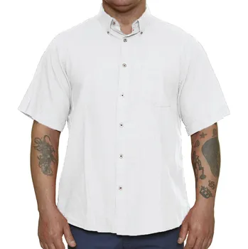 Pánská košile Pánská lněná košile s krátkým rukávem Easy E1262-001 bílá (6XL)