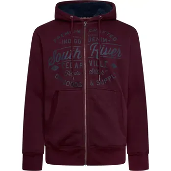 Pánská mikina Pánská velká mikina KAM 7087 zapínací zateplená s kapucí a potiskem vínová (2XL)