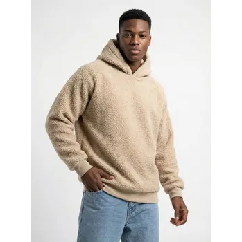 Pánské oblečení MIKINA S KAPUCÍ FLEECOVÁ SHERPA PLYŠOVÁ Pánská Béžová Urban Classics XXL